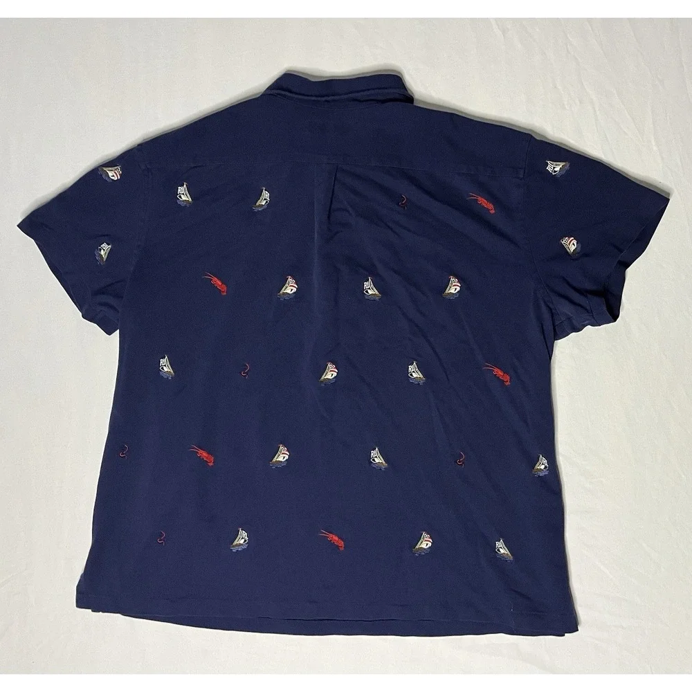 Ralph Lauren Knit Oxford Polo Shirt Men's Size 2XB Blue AOP Sailboats Lobsters